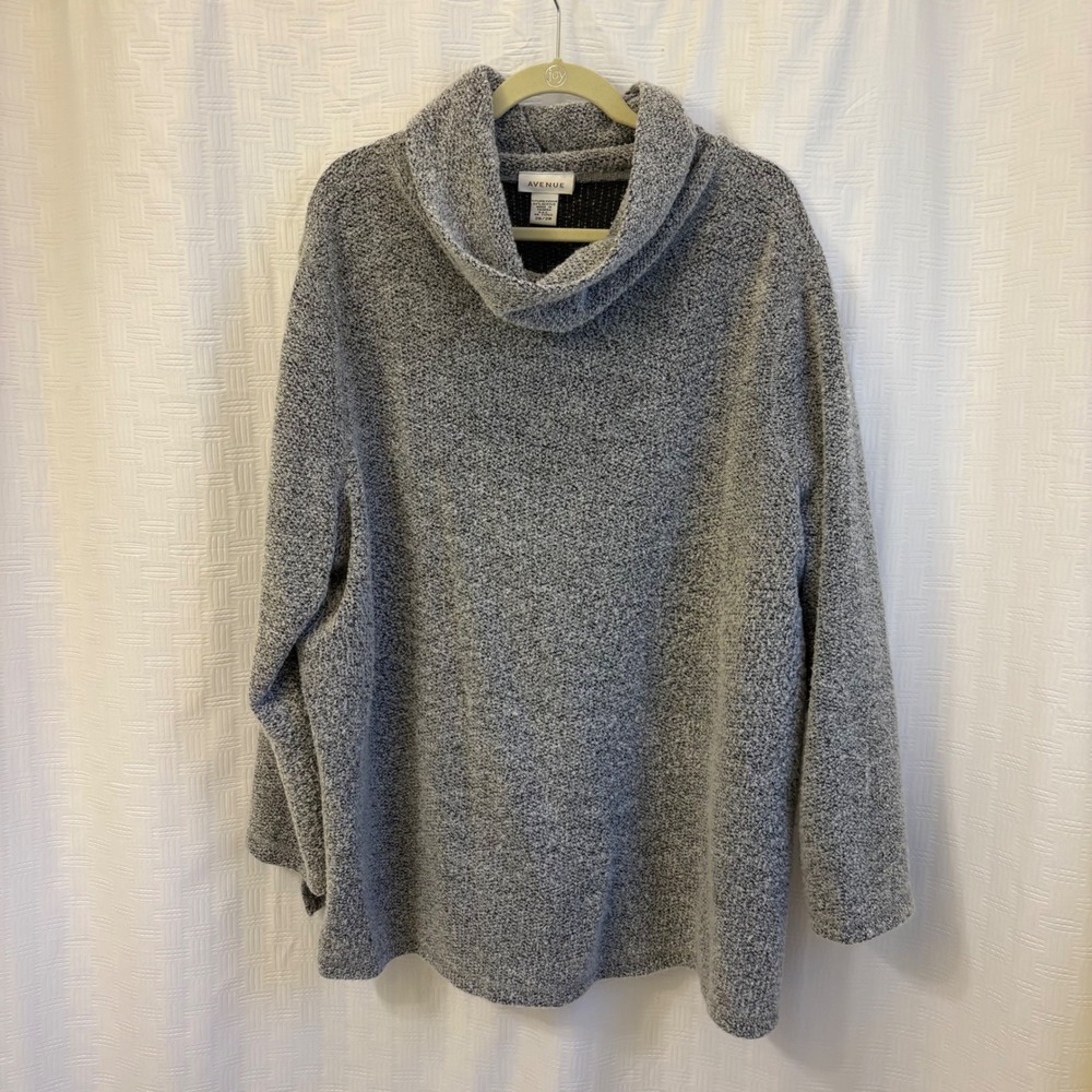 Avenue Womens Plus Size 26/28 Grey Marled Cowl Neck Pullover Knit Sweater